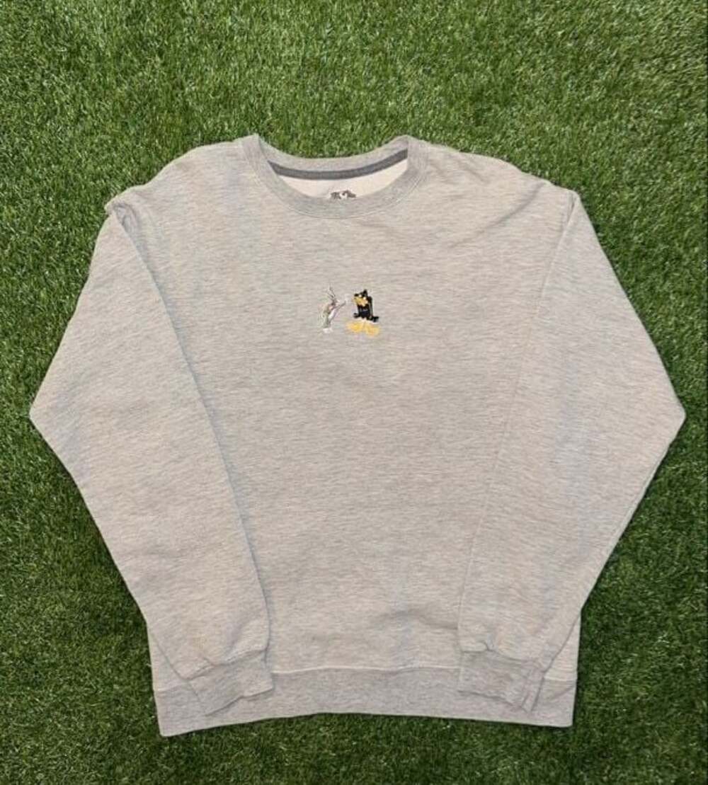 Fruit of the Loom Embroidered Bugs Bunny and Daffy Duck Crewneck Sweatshirt